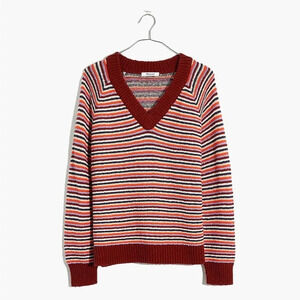 NWOT Madewell Arden V-Neck Striped Cropped Sweater in Multicolor Size XS